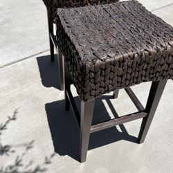 2 Brown Wicker Bar Stools
