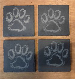 Slate Coasters with Paw Print Engraving Set of 4