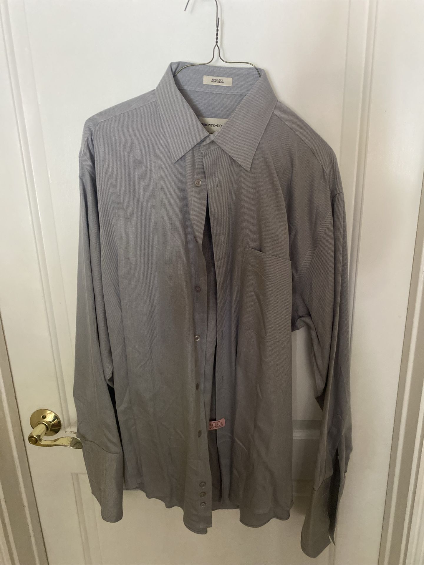 Mens Pronto Uomo Non Iron Classic Fit Gray  Checkered Dress Shirt Sz 16 1/2.