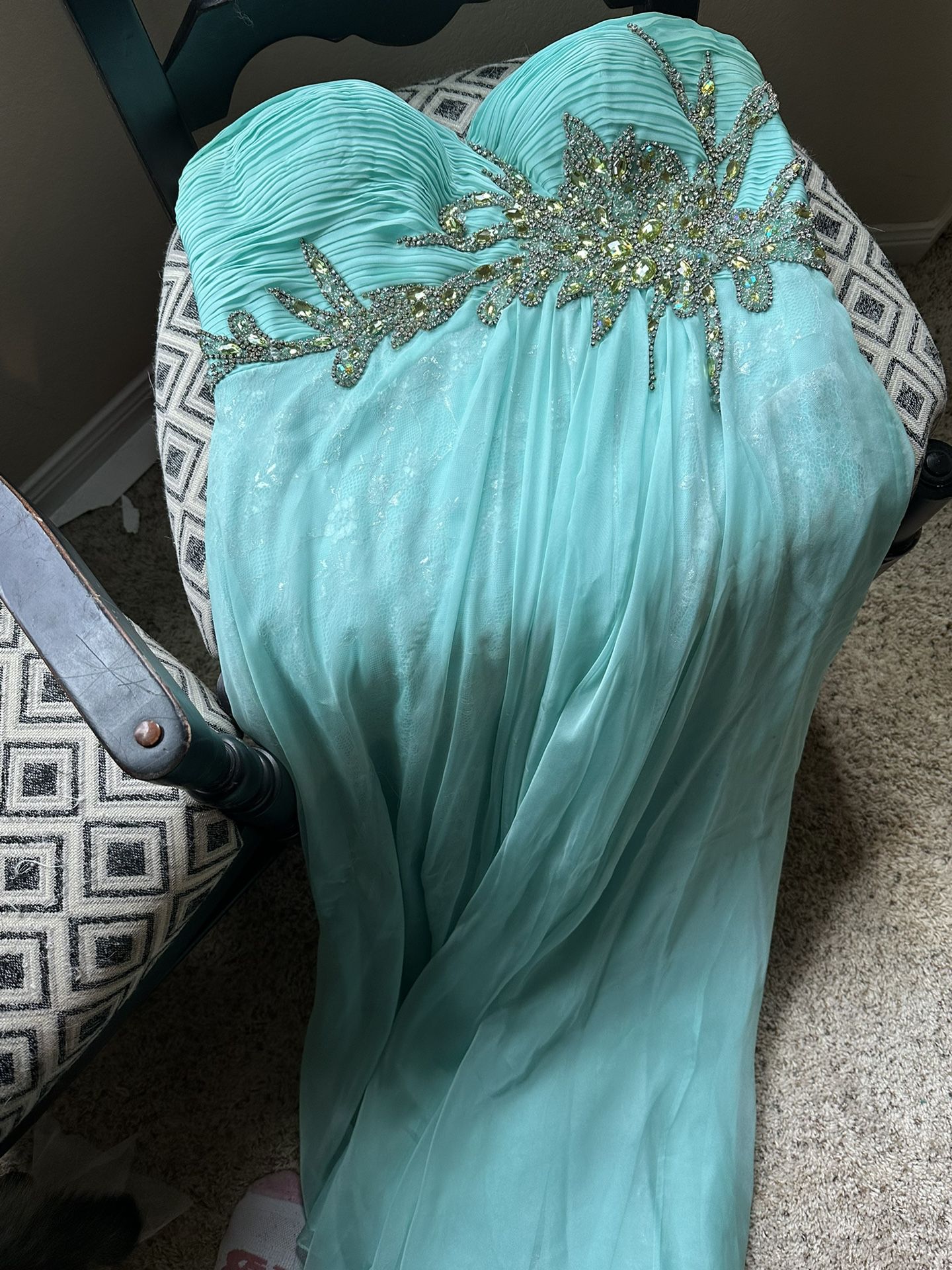 Dave And Johnny Prom Evening Bridesmaids Formal Gown Turquoise With Lace Underlay 