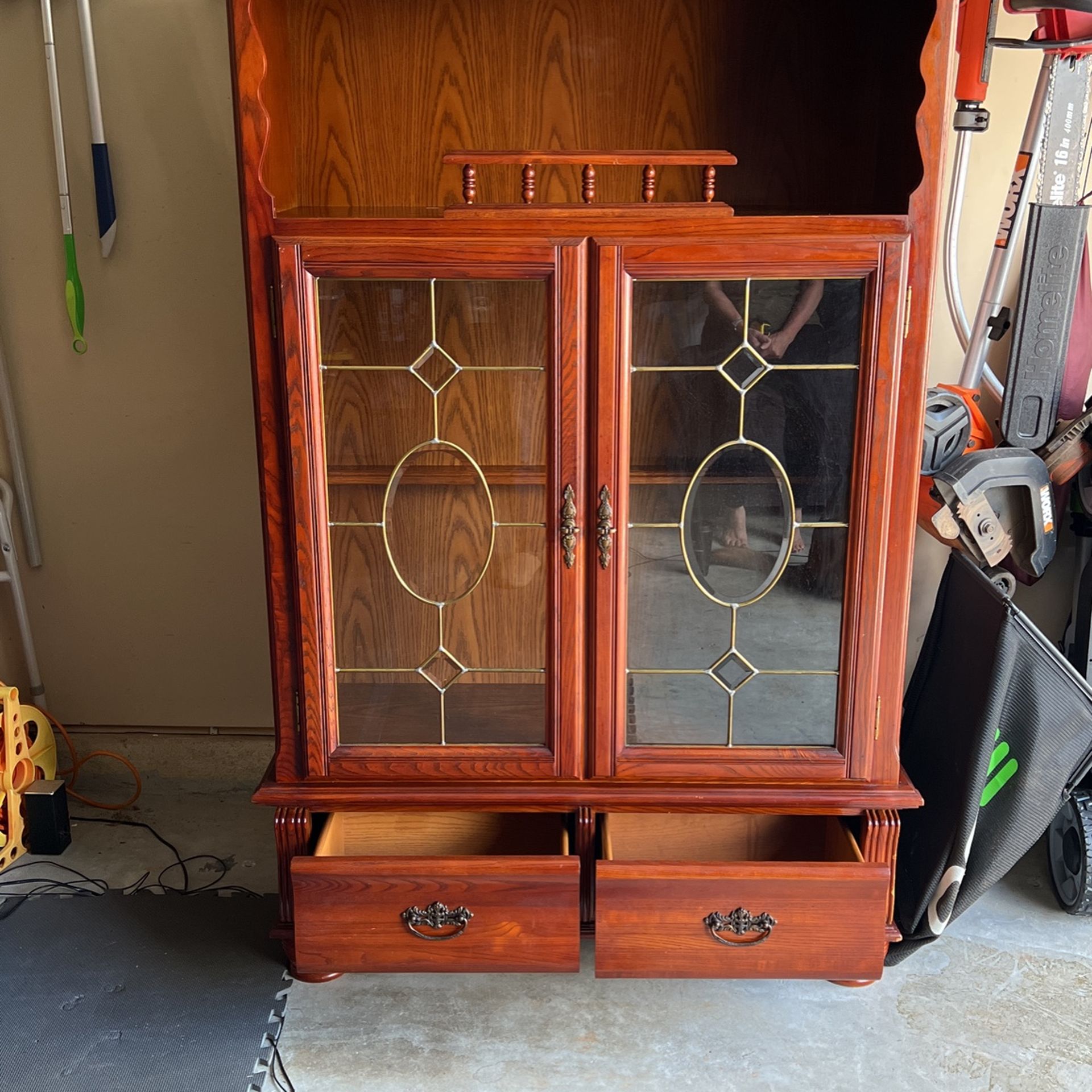 Cherrywood bookcase/chia cabinet with glass removable shelves(2) with storage