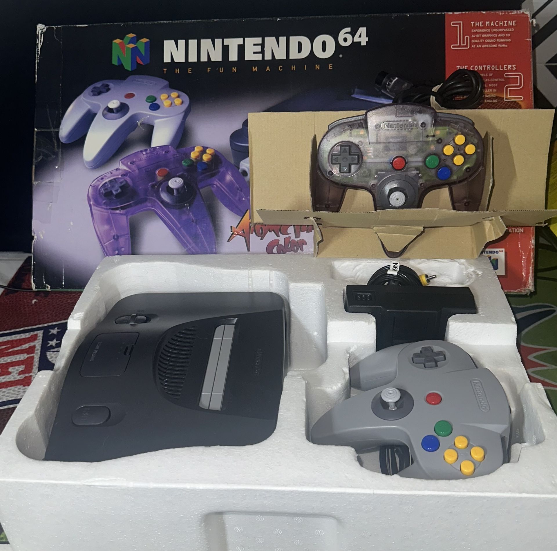Nintendo 64 N64 Atomic Purple Controller Console In Original Box, Styrofoam And Insert