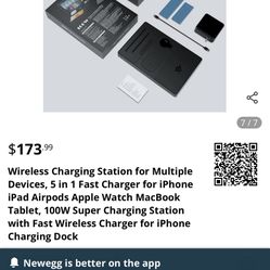 Wireless Charging Station for Multiple Devices, 5 in 1 Fast Charger for iPhone iPad Airpods Apple Watch MacBook Tablet, 100W Super Charging Station wi