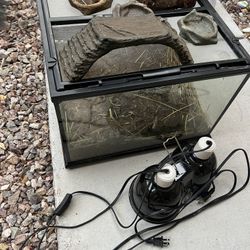 Turtle Or Tortoise Home With Lights N Bowls 