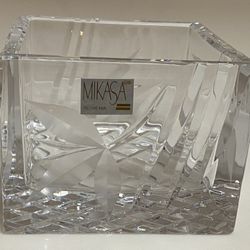Mikasa Slovenia Lead Crystal Glass Ring Cube Votive Candle Holder Heavy 3”