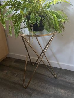 Gold metal/glass end side inside outdoor table