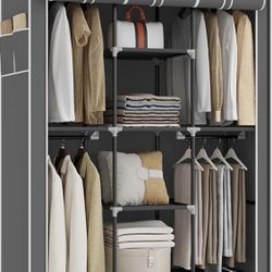 Portable Closet Wardrobe, Bedroom Clothes Closet Storage Organizer-4 Storage Shelves, 4 Hanging Rods