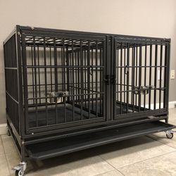 NEW 42” Heavy Duty Dog 🐩 Kennel 🐾 Cage with wheels and divider 🐾🐩🐕‍🦺🐶💪
