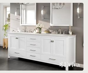Eviva Storehouse 84-in White Undermount Double Sink Bathroom Vanity with White Quartz Top