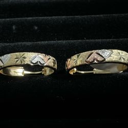 14 K Yellow Gold Love Hearts Hoop Earrings 
