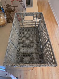Grey Woven Storage Basket with Handles - Multi-Purpose Organizer