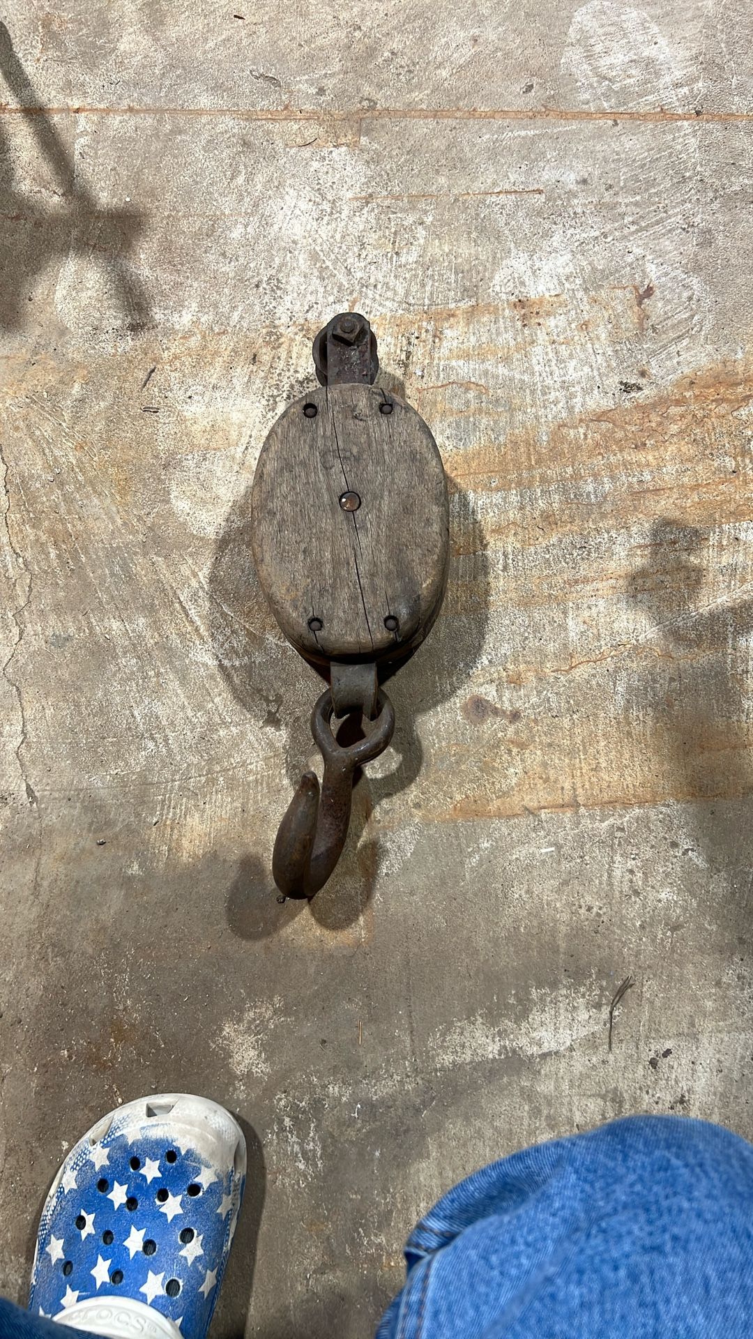 Antique Wood Pulley W/hook 