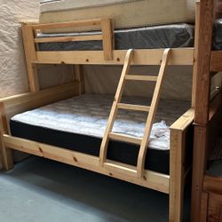 Twin Full Bunk Bed With Mattresses Natural Wood Color
