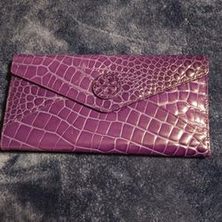 NEW Tory Burch Crocodile Embossed Purple Patent Leather Envelope Trifold Clutch Wallet