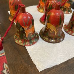 Total 22  - VINTAGE WOODEN HAND PAINTED CHRISTMAS BELLS