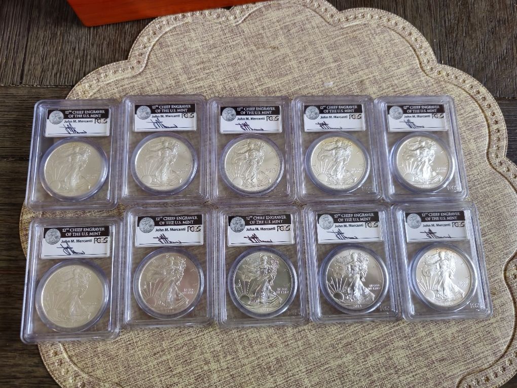 Lot Of 8 Graded Silver American Eagles PCGS MS70