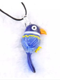 Glass bird necklace on a leather cord