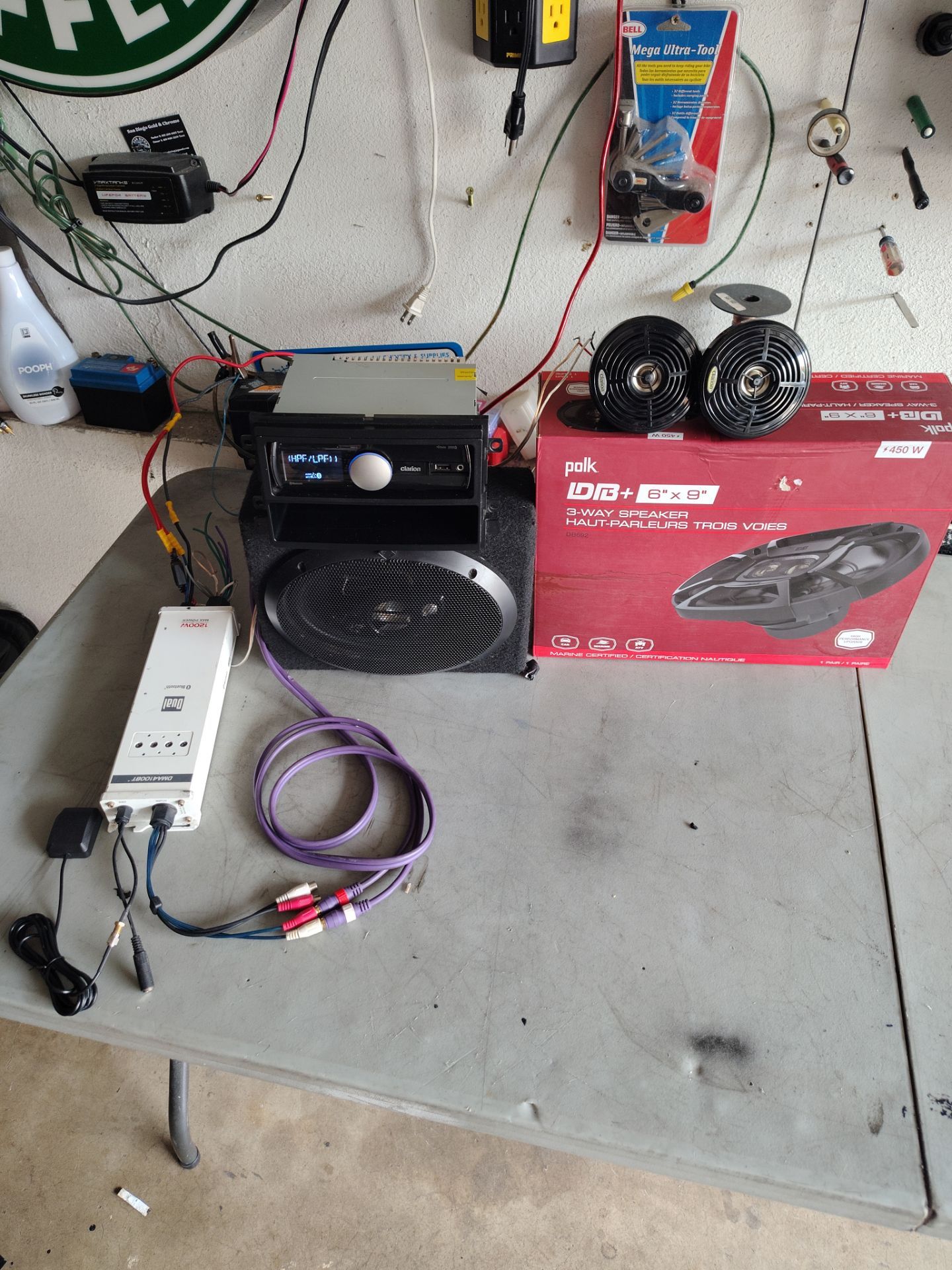 Marine ๐ซ sound system Bluetooth 1200watt amp/ marine speakers 6x9 3WAY 450watt and 5.2 2WAY/Clarion Bluetooth USB aux high power stereo