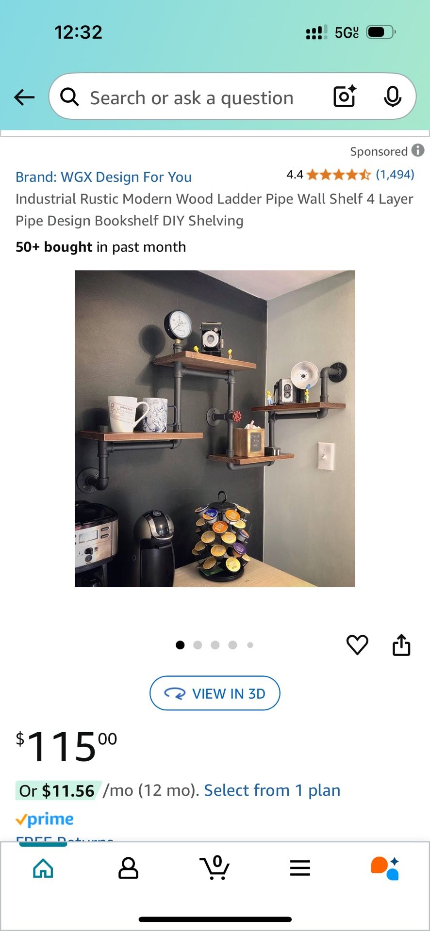 Industrial Rustic Modern Wood Ladder Pipe Wall Shelf 4 Layer Pipe Design Bookshelf DIY Shelving