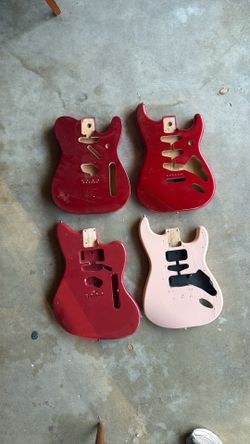 Red and pink FENDER guitar bodies, Stratocaster telecaster Jaguar jazzmaster partscaster