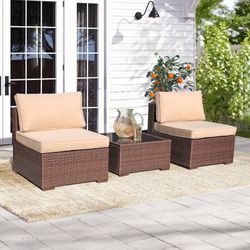 New 3 Pieces Wicker Outdoor Patio Sofa Set Beige  New in box DSTB003L  With high-quality padded seats and back cushions, you can relax in comfort whil