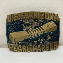 Vintage 1984 Indiana Metal Craft ~ USS Arizona Pearl Harbor Memorial Belt Buckle
