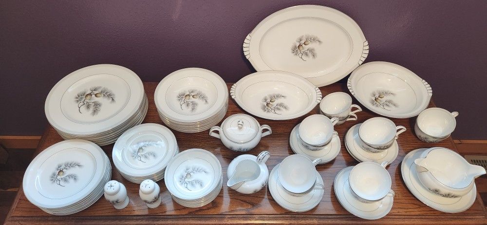 Silver Pine China Set By Narumi Japan