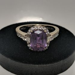 Vintage Sterling Silver Amethyst Halo Ring Size 10 Cushion Purple Stone 925