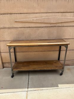 Industrial Wood & Metal Rolling Console/Sofa Table