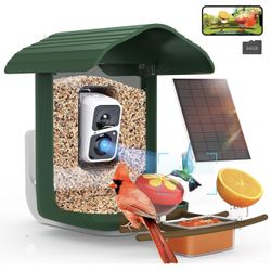 New! 2K HD Smart Bird Feeder w/Camera Solar Panel 