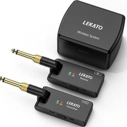 LEKATO Wireless Guitar System with Charging Case - Rechargeable Wireless Transmitter Receiver 2.4GHz for Electric Guitar Bass 