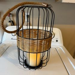 Tall Lantern With Flickering Battery Operated Candle