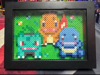 Pokemon Starter Perler Bead Art Framed