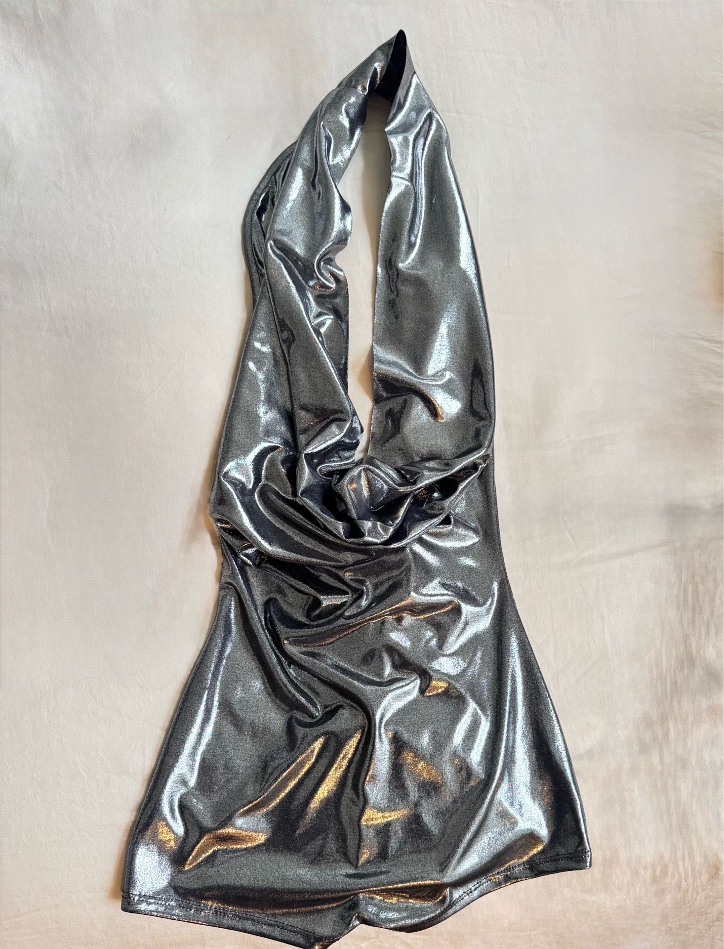 Samiya Boutique Metallic Y2K Silver Scrunch Back Bodysuit - Smal