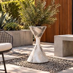 Mid-Century Sculptural Hourglass Planter Willy Guhl Diablo Style Vintage Faux Concrete Lightweight MCM Pot 