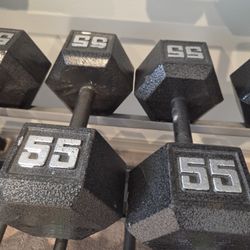 55lb Cast Iron Hex Dumbbells (2)