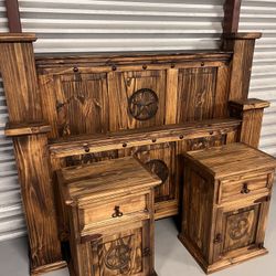 Queen Bed With Night Stands, rustic Bed, New Rustic Bed