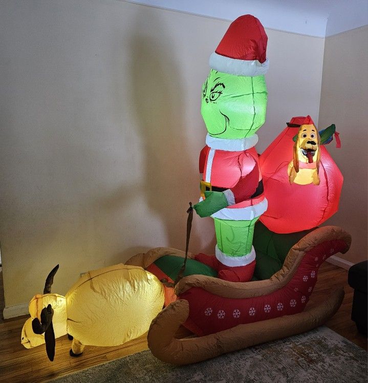 The Grinch And Max On Sleigh Outdoor Christmas Inflatable