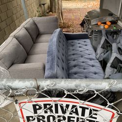 Long sofa gray , Medium sofa Blue