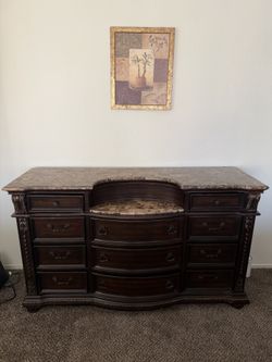 dark wood marble top dresser