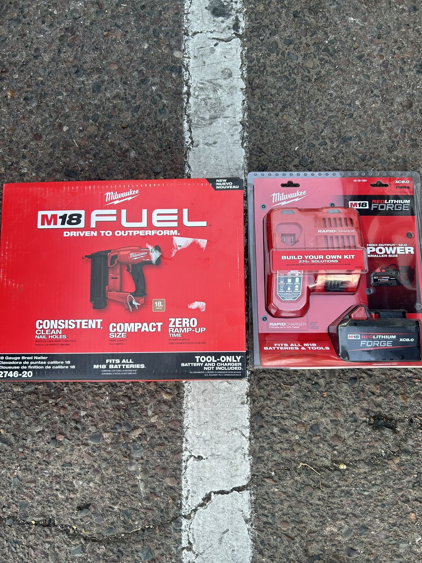 Milwaukee 18ga Cordless Pin Nailer And Rapid Charger 8.0ah Battery Kit.