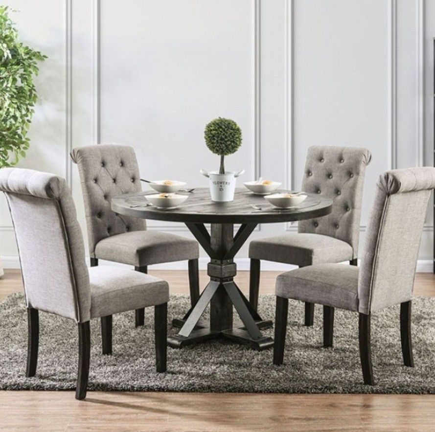 Brand New Rustic Antique Black Light Grey 5pc Dining Table Set