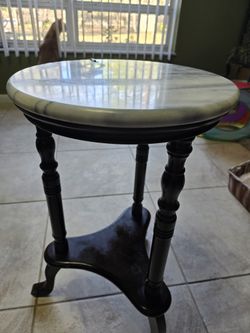 Vintage Marble Top Side Table with Wood Ornate Legs made by CENTURION