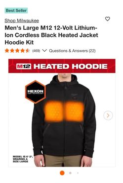 Shop Milwaukee Men's Large M12 12-Volt Lithium-Ion Cordless Black Heated Jacket Hoodie Kit Questions & Answers (22)