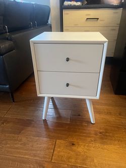 One White Mid-Century Modern Nightstand with Two Drawers