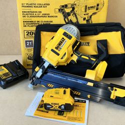 DEWALT  DCN21PLM1 20V MAX XR Lithium-Ion Cordless Brushless 2-Speed 21° Plastic Collated Framing Nailer with 4.0Ah Battery and Charger