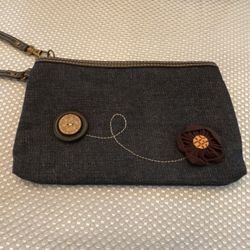 Chala Denim Wristlet - New Brown Polka Dot Liner