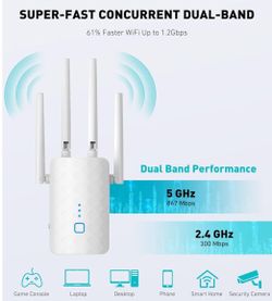 1.2Gbps WiFi Extender, wifi extender signal booster for Home | Dual Band 5GHz&2.4GHz, 2024 Fastest, Broader Coverage Than Ever, Internet Booster WiFi