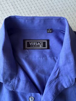 Vintage Versace blue short sleeve button up shirt Size: 17, L/XL