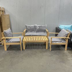 4pc Wooden Outdoor Patio Furniture Conversation Set